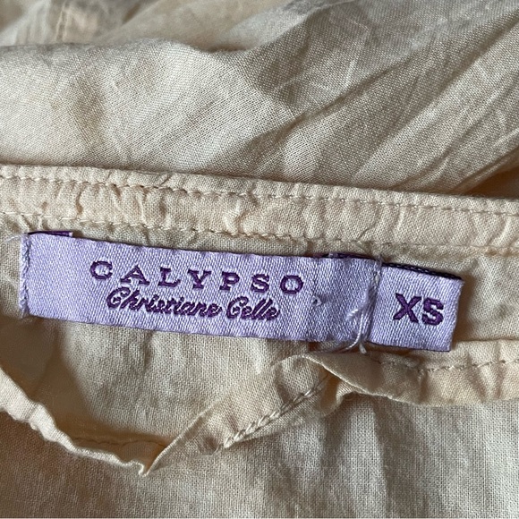 Calypso Women's Silk Embroidered Top Yellow 3/4 Sleeve Size XS - 47479 - Picture 12 of 14